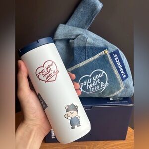 Starbucks China Denim Star Retro 18oz Tumbler with Pour Your Heart Into It Bag